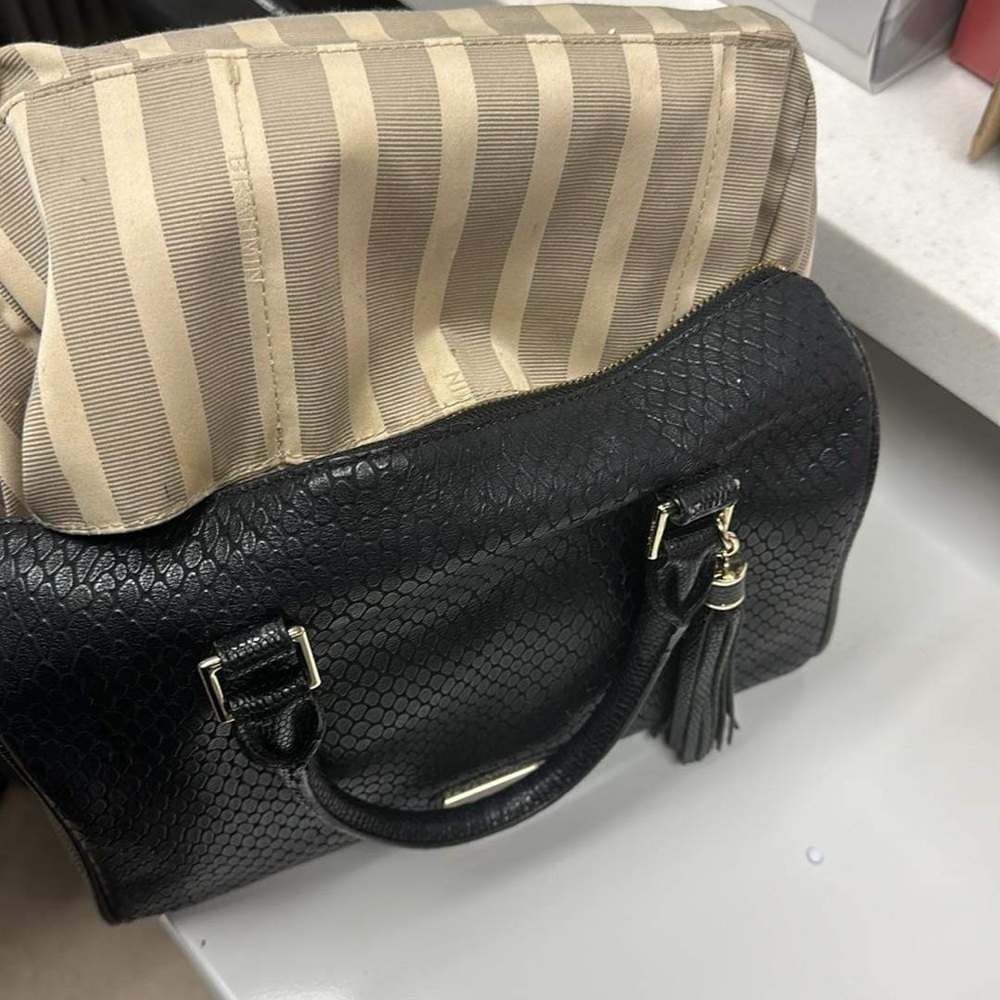 Brahmin Stacy,  Black Textured Handbag with original tassel attached to bag